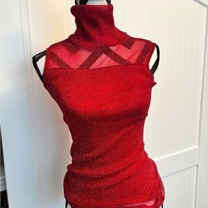 Sleeveless Glitter High-Neck Tank Top in Red
